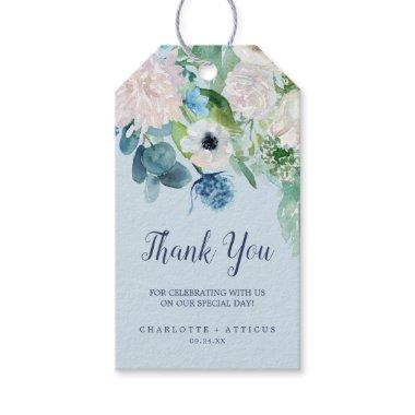Classic White Flowers | Light Blue Thank You Favor Gift Tags