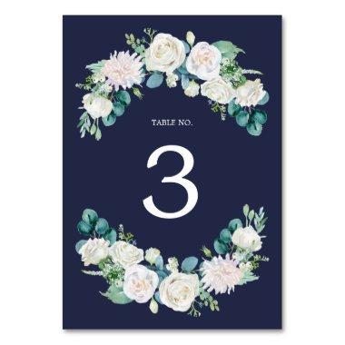Classic White Flowers | Navy Table Number