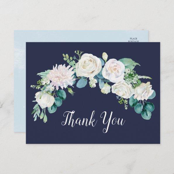 Classic White Flowers | Navy Thank You PostInvitations