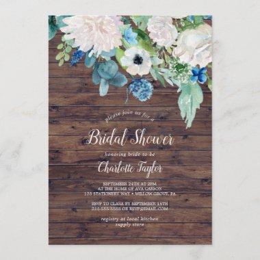 Classic White Flowers | Rustic Bridal Shower Invitations