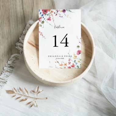 Classic Wild Colorful Floral Wedding Table Number