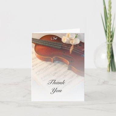 Classical Violin and White Roses Wedding Thank You