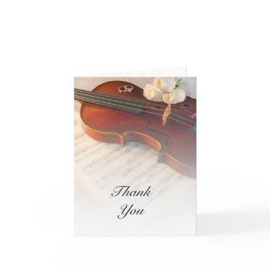 Classical Violin and White Roses Wedding Thank You