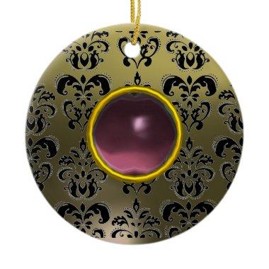 CLASSY BLACK GREY PINK PURPLE DAMASK GEM CERAMIC ORNAMENT