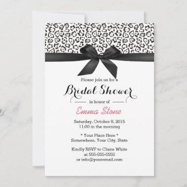 Classy Black Ribbon Leopard Print Bridal Shower Invitations