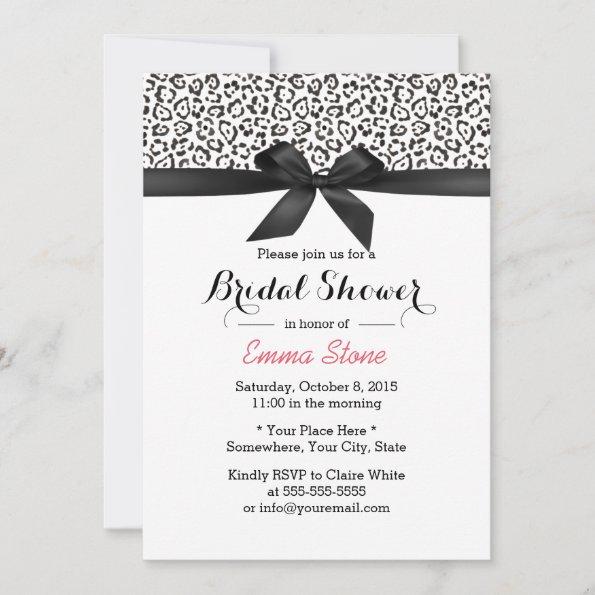 Classy Black Ribbon Leopard Print Bridal Shower Invitations