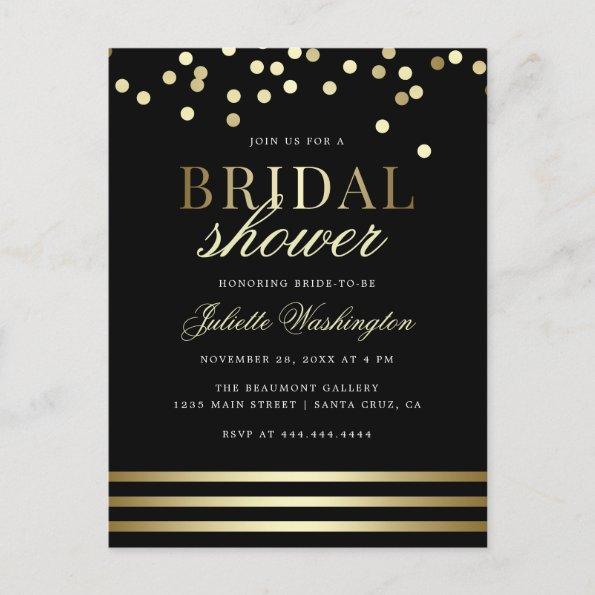 Classy Black Trendy Confetti Glossy Bridal Shower Invitation PostInvitations
