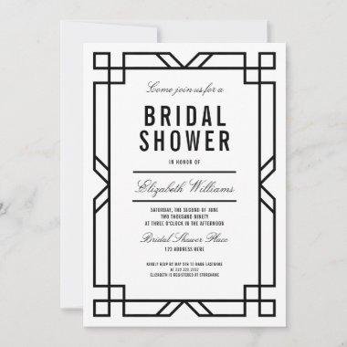 Classy Black White Art Deco Frame Bridal Shower Invitations