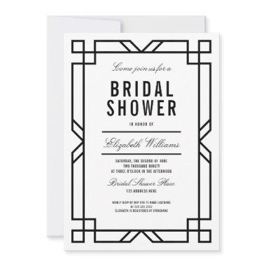 Classy Black White Art Deco Frame Bridal Shower Invitations