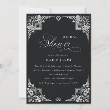 Classy Black White Art Deco Ornate Bridal Shower Invitations