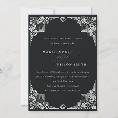 Classy Black White Art Deco Ornate Couples Shower Invitations