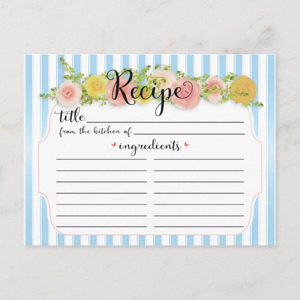 Classy Blue Stripes with Roses Recipe Invitations