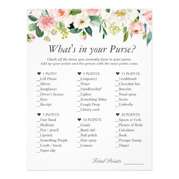 Classy Blush Pink Floral What's In Your Purse Game Flyer