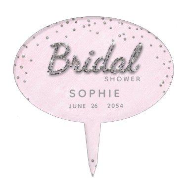 Classy Blush Pink Glitter Sparkle Bridal Shower Cake Topper