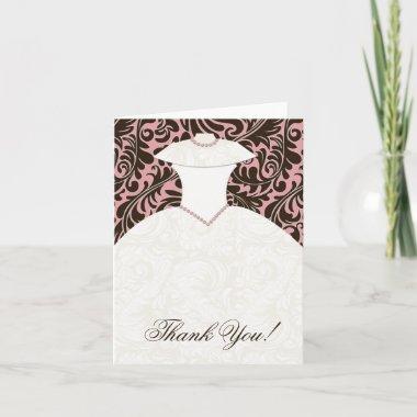 Classy Bridal Shower Thank You Invitations Brown Damask