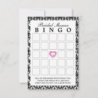 Classy Damask Diamond Heart Bridal Bingo Invitations