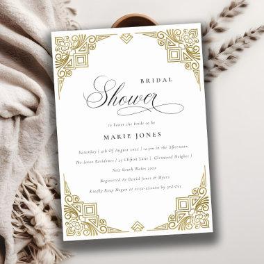 Classy Elegant Gold Art Deco Ornate Bridal Shower Invitations