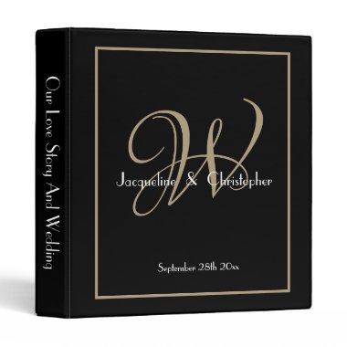 Classy Elegant Monogram Black & Gold Wedding 3 Ring Binder