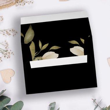 Classy elegant watercolor foliage modern black envelope