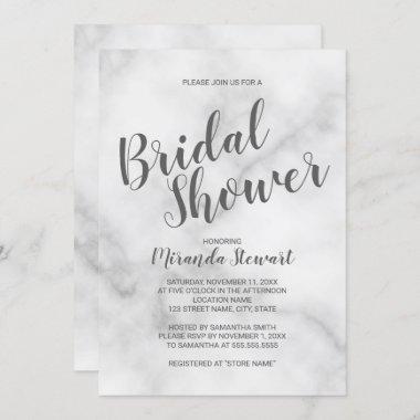 Classy Elegant White Marble Bridal Shower Invitations