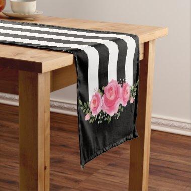 Classy Floral black and white stripes table runner