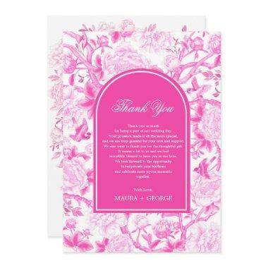 Classy Fuchsia Pink Chinoiserie Wedding Photo Thank You