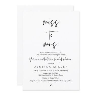 Classy Fun Minimalist, Miss to Mrs, Bridal Shower Invitations