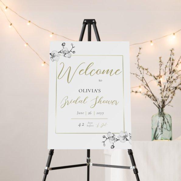 Classy Gold Frame White Orchid BW Bridal Shower Foam Board