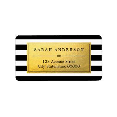 Classy Gold Label and Black White Stripes