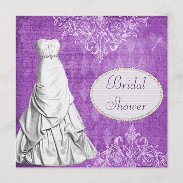 Classy Gown Vintage Shabby Chic Bridal Shower Invitations