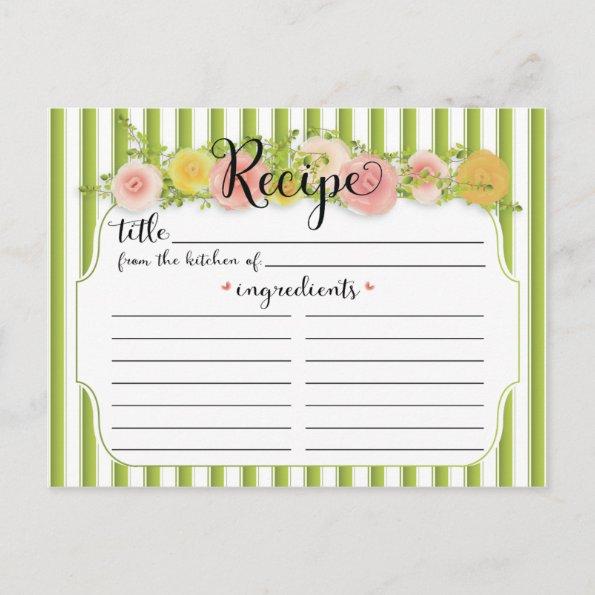 Classy Green Stripes with Roses Recipe Invitations