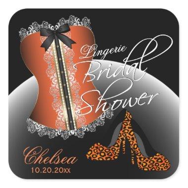 Classy Lingerie Bridal Shower | Orange Square Sticker