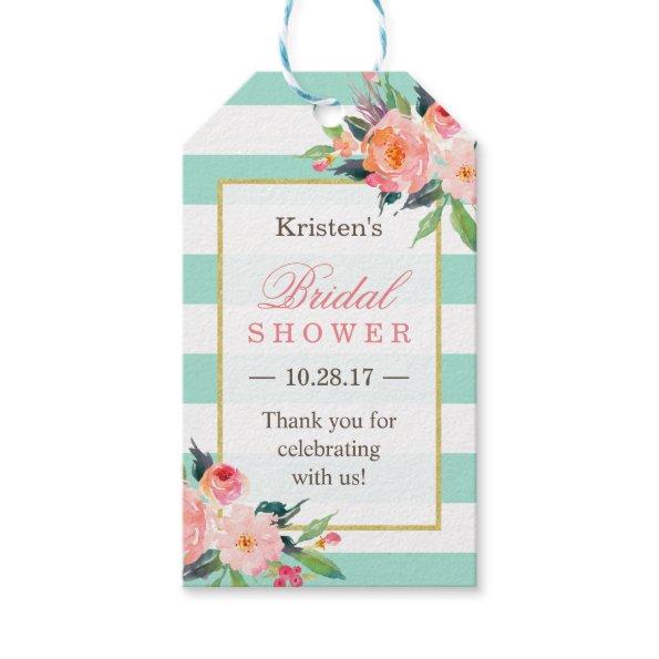 Classy Mint Green Floral Bridal Shower Thank You Gift Tags