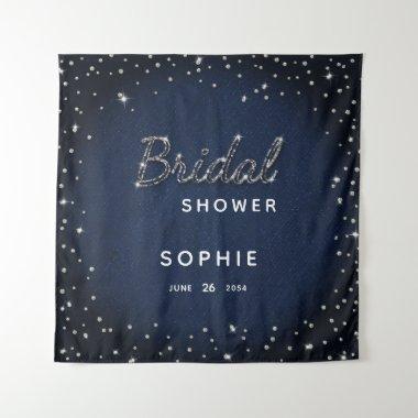 Classy Navy Sparkle Glitter Bridal Shower Backdrop
