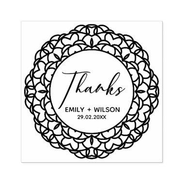 CLASSY ORNATE MANDALA CUSTOM SCRIPT THANKS WEDDING RUBBER STAMP