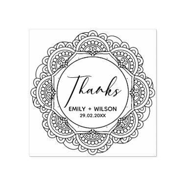 CLASSY ORNATE MANDALA CUSTOM SCRIPT THANKS WEDDING RUBBER STAMP