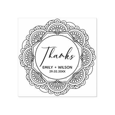 CLASSY ORNATE MANDALA CUSTOM SCRIPT THANKS WEDDING RUBBER STAMP