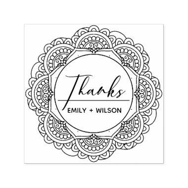 CLASSY ORNATE MANDALA CUSTOM SCRIPT THANKS WEDDING SELF-INKING STAMP