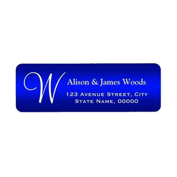Classy Plain Blue Gradient Monogrammed Wedding Label