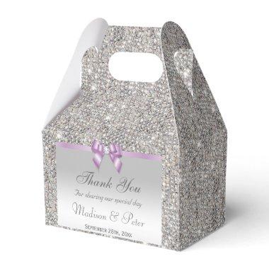 Classy Silver Sequins Lilac Bow Diamond Favor Boxes