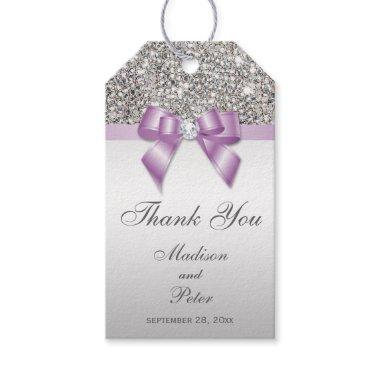 Classy Silver Sequins Lilac Bow Thank You Gift Tags