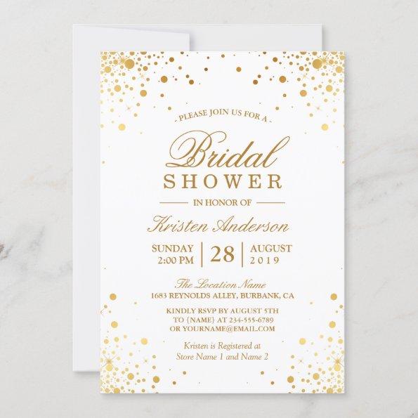 Classy Trendy Gold Confetti Dots Bridal Shower Invitations