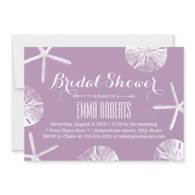 Classy Violet Starfish & Sand Dollar Bridal Shower Invitations