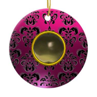 CLASSYBLACK PINK PURPLE FUCHSIA DAMASK GEM CERAMIC ORNAMENT