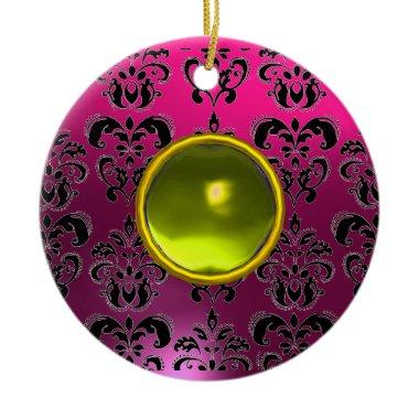 CLASSYBLACK PINK PURPLE FUCHSIA DAMASK GEM CERAMIC ORNAMENT