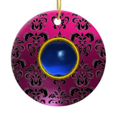 CLASSYBLACK PINK PURPLE FUCHSIA DAMASK GEM CERAMIC ORNAMENT