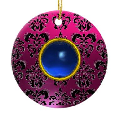 CLASSYBLACK PINK PURPLE FUCHSIA DAMASK GEM CERAMIC ORNAMENT