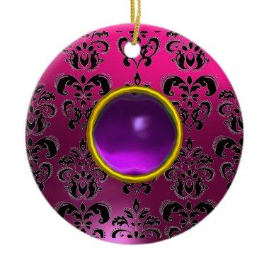 CLASSYBLACK PINK PURPLE FUCHSIA DAMASK GEM CERAMIC ORNAMENT