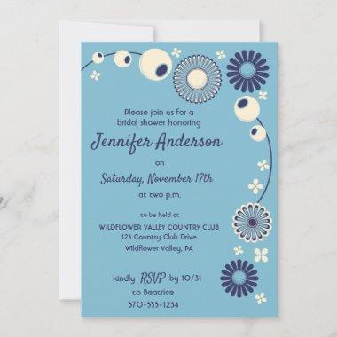 Clean and Modern Blue Flowers Bridal Shower Invitations