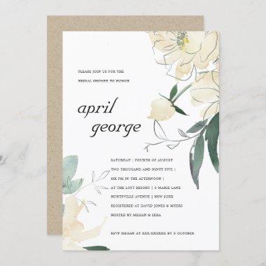 CLEAN IVORY GREEN FLORAL BRIDAL SHOWER INVITE